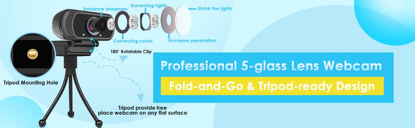 ToLuLu 1080P Webcam with Microphone, HD Webcam Web Camera with Tripod Stand, Widescreen USB Computer Camera, Streaming Mic Web cam for Online Calling/Conferencing,Facetime/YouTube Desktop Laptop PC