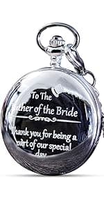 FJ FREDERICK JAMES Wedding Pocket Watches for Groomsman, Best Man, Groom, Father of The Bride & Groom I Silver Engraved I Complete Their Wedding Attire