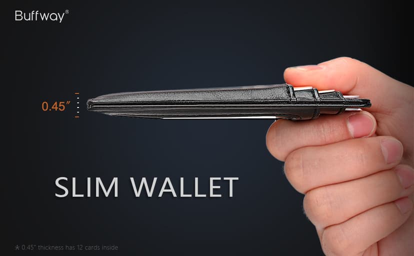 Buffway Slim Minimalist Front Pocket RFID Blocking Leather Wallets for Men and Women - Carbon Fiber Black