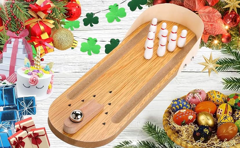 Table Top Mini Bowling Game Set-Tabletop Wooden Board Mini Arcade Desktop Tiny Bowling Shooting Alley Office Desk Stress Relief Gadgets Small Finger Toys Fun Gag Gifts for MenWomen Kids Teens Boys