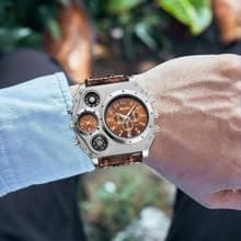 Avaner Men's Leather Wrist Watches: Big Face Dual Time Zone Oversized Large Dial Leather Strap Analog Quartz Watch