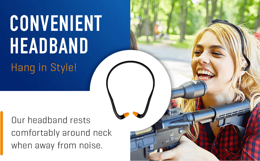 2 Banded Ear Plugs with 10 Pairs of Replacement Pods - Reusable Shooters Ear Protection for Mowing Shooting Construction Hunting - Washable Gun Range Hearing Protection Ear Plugs for Noise Reduction