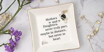 Ueerdand Gift for Mom from Daughter, Mother's Day, Christmas, Thanksgiving, Birthday Gift for Mother and Daughter Ceramic Ring Dish Decorative Jewelry Tray