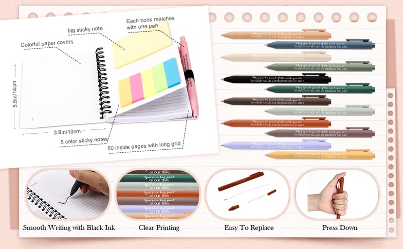 Appreciation Gift for Dsp Ma Coworker Office Staff, Customer Service Week, Thank You A6 Notebook Planner with Sticky Note Pen Resurhang 24 Set Customer Service Appreciation Gift for Staff, Black B0DG5J24WP