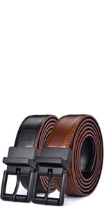 beltox fine Men's Dress Belt Leather Reversible 1.25" Wide Rotated Buckle Gift Box