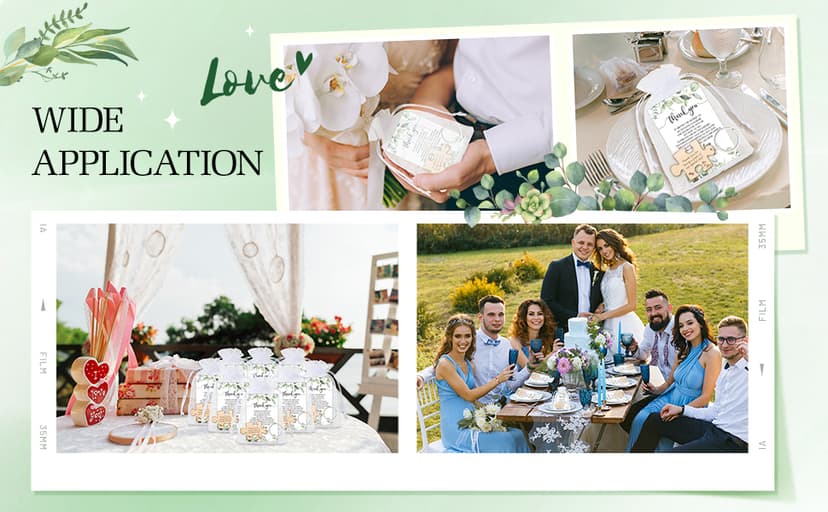 Sintuff 100 Sets Wedding Favors for Guests Rustic Wood Puzzle Keychain Thank You Card Organza Bag Wedding Party Bridal Shower Souvenir