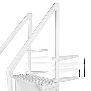 XtremepowerUS 4-Step Above Ground Swimming Pool Ladder Step to Deck Mounted Step Ladder W/Double Handle Rail Slip Prevent 48" to 54" inch, White