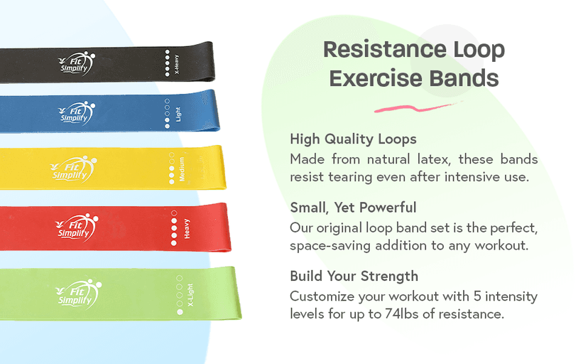 Fit Simplify Resistance Loop Exercise Bands with Instruction Guide and Carry Bag, Set of 5