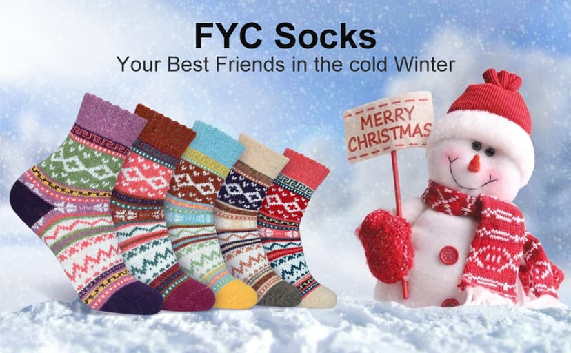 Breathable Premium Wool Blend,Stretchy Cuffs,Cozy House Socks,Outdoor Winter & Boot Socks,Gifting & White Elephant Exchanges FYC Socks for Women Winter Thick Warm Wool Socks Cozy Crew Christmas Gift B07YFLTR2L