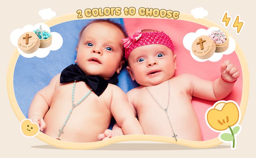 Baptism Gifts for Girls Boys Rosary Catholic My First Rosary and Keepsake Box for Baby Shower Holy First Communion Christian Beads Gifting Set(Pink)