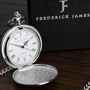 FJ FREDERICK JAMES Wedding Pocket Watches for Groomsman, Best Man, Groom, Father of The Bride & Groom I Silver Engraved I Complete Their Wedding Attire