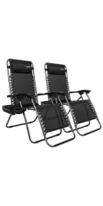 VINGLI Upgraded Zero Gravity Chair Set of 2 Lounge Outdoor Chairs with Trays and Pillows, Folding Patio Recliner Chairs for Backyard Poolside Garden