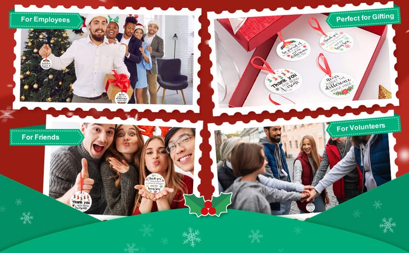 Barydat 12 Pcs Christmas Ornaments Employee Appreciation Gifts Bulk for Coworkers, Christmas Tree Ceramic Plaque Hanging Ornaments with Rope for Xmas Thanksgiving Teachers Nurses Gifts (Classic)