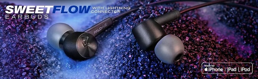 PALOVUE iPhone Headphones Earbuds Earphones wtih Lightning Connector Apple MFi Certified Compatible 14 13 12 11 Pro Max X XS XR 8 7 Plus with Microphone Controller SweetFlow Black