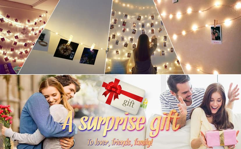 LECLSTAR 50 LED Photo Clips String Lights, 17ft with Remote - 8 Modes Fairy Lights to Clip on Pictures, Photos, Cards