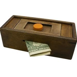 Puzzle Box Enigma Secret Discovery - Money and Gift Card Holder in a Wooden Magic Trick Lock with Hidden Compartment Piggy Bank Brain Teaser Game