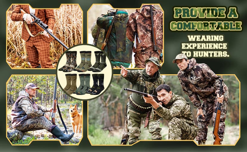 Eurzom 6 Pairs Funny Hunting Socks for Men Hunters Novelty Cotton Crew Socks Birthday Xmas Gift Accessories for Hunting Lover