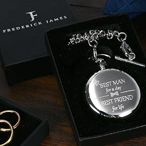FJ FREDERICK JAMES Wedding Pocket Watches for Groomsman, Best Man, Groom, Father of The Bride & Groom I Silver Engraved I Complete Their Wedding Attire