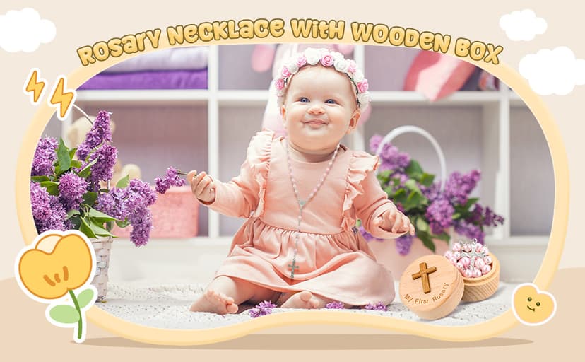 Baptism Gifts for Girls Boys Rosary Catholic My First Rosary and Keepsake Box for Baby Shower Holy First Communion Christian Beads Gifting Set(Pink)