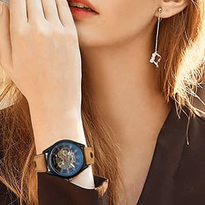 GLEIM Gute Mens Watches, Mechanical Skeleton Automatic Self-Winding Steampunk Watch for Men, Casual Clock Brown Leather Wrist Watch