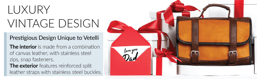 Vetelli Leather Toiletry Bag for Men - Water Resistant, 2 Zippered Internal Pockets, 2 Snap-Fastened Internal Pockets, and Hanging Hook.