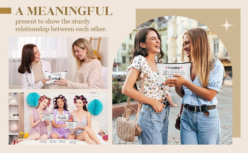 Paterr 24 Pcs Friend Gifts for Women Friendsgiving Makeup Bags Friendship Keychains Galentines Gifts Bulk Cosmetic Bags with Zipper for Roommate BFF Bestie Birthday Decorations(Star)