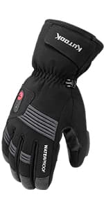 KUTOOK Ski Mittens with HIPORA Waterproof Membrane Goat Leather Gloves for Skiing Outdoor