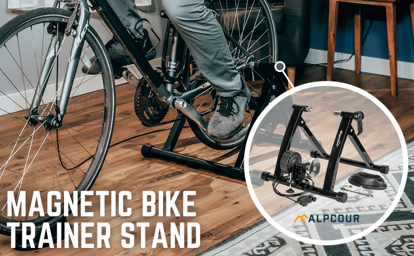 Alpcour Bike Trainer Stand for Indoor Riding – Portable Foldable Magnetic Stainless Steel Indoor Trainer, Noise Reduction, 6 Resistance Settings & Bag – Stationary Exercise for Road & Mountain Bikes