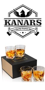 KANARS Old Fashioned Whiskey Glasses with Luxury Box - 10 Oz Rocks Barware For Scotch, Bourbon, Liquor and Cocktail Drinks - Set of 4 - Men Gift