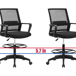 BestOffice Drafting Chair Tall Office Chair Adjustable Swivel Rolling Mesh Height with Lumbar Support Arms Footrest Mid Back for Adults Standing Desk Drafting Stool(Black)
