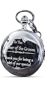 FJ FREDERICK JAMES Wedding Pocket Watches for Groomsman, Best Man, Groom, Father of The Bride & Groom I Silver Engraved I Complete Their Wedding Attire