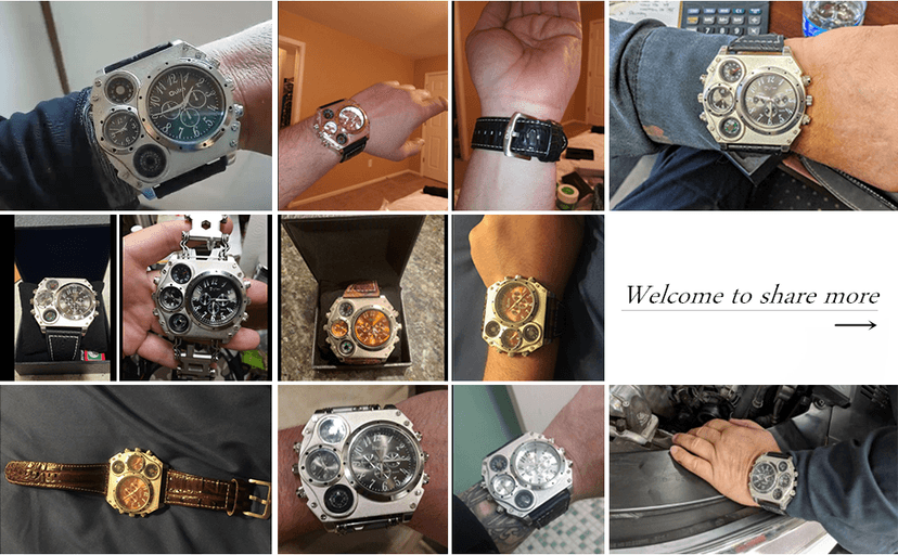 Avaner Men's Leather Wrist Watches: Big Face Dual Time Zone Oversized Large Dial Leather Strap Analog Quartz Watch