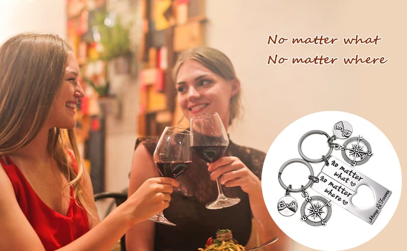 LParkin No Matter What No Matter Where Keychain Best Friend Long Distance Friendship Relationship Gift Polished Finish Set of 2