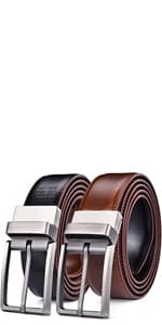 beltox fine Men's Dress Belt Leather Reversible 1.25" Wide Rotated Buckle Gift Box