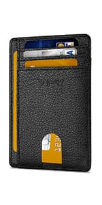 Buffway Slim Minimalist Front Pocket RFID Blocking Leather Wallets for Men and Women - Carbon Fiber Black
