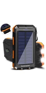 Solar Charger Power Bank, 20000mAh Portable Outdoor Waterproof Solar Battery Charger, Camping External Backup Battery Pack USB C Ports Input/Output, 2 Led Light Flashlight with Compass (Blue)