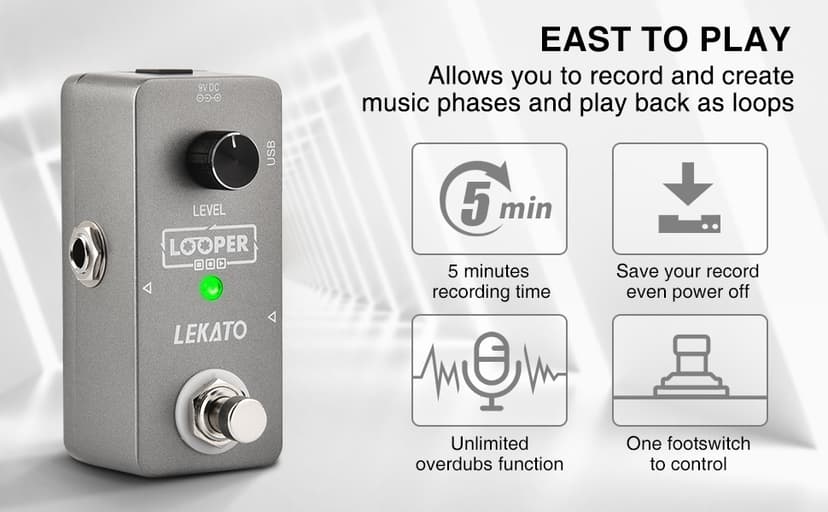 LEKATO Guitar Looper Effect Pedal Loop Pedal 5 Minutes Looping Time Looper Pedal ONE Looper Unlimited Overdubs