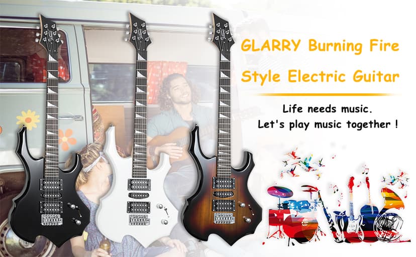 Glarry Cool Burning Fire Style Electric Guitar Christmas gift for Beginner Guitar Lover with Accessories Pack (Black)