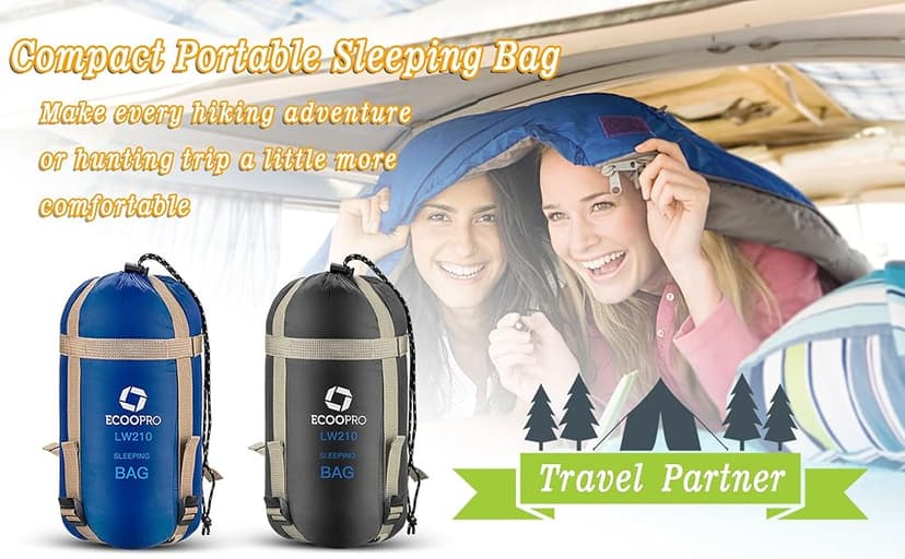 ECOOPRO Warm Weather Sleeping Bag - Portable, Waterproof, Compact Lightweight, Comfort with Compression Sack - Great for Outdoor Camping, Backpacking & Hiking-83 L x 30" W Fits Adults