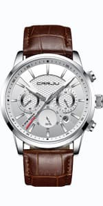 CRRJU Men's Business Casual Chronograph Quartz Waterproof Wristwatch Black Leather Strap