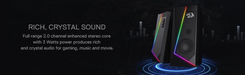 Redragon GS520 RGB Desktop Speakers, 2.0 Channel PC Computer Stereo Speaker with 6 Colorful LED Modes, Enhanced Sound and Easy-Access Volume Control, USB Powered w/ 3.5mm Cable