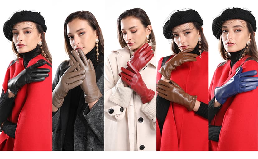 FEIQIAOSH Winter Leather Gloves for Women, Premium Sheepskin Warm Gloves for Cold Weather, Fleece Lining Touch Screen Glove