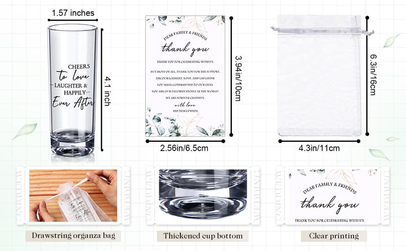 Sliner 50 Set Wedding Favors for Guests Bulk 2oz Acrylic Cheers to Love Shot Glasses with Thank You Cards Organza Bags for Guest Souvenirs Wedding Gifts Newlyweds Bridal Shower Party (Rectangular)