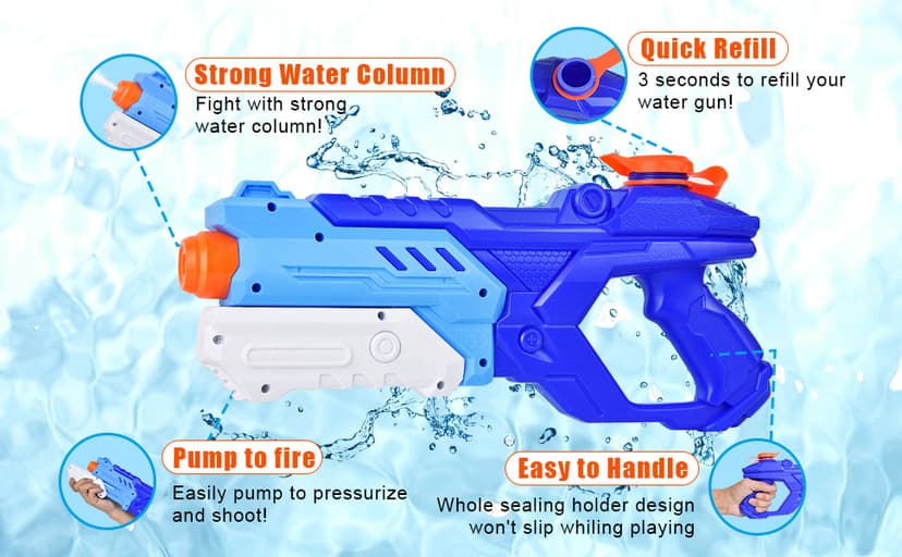 Quanquer 3 Pack Water Guns for Kids Adults - 600CC Squirt Water Toy Gun Super Blaster Soaker Long Range High Capacity Swimming Pool Beach Outdoor Fighting Toy for Boys Girls (Blue)