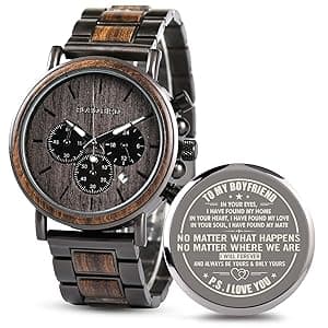 2win Engraved Wooden Watch for Boyfriend My Man Fiancé Husband Customized Personalized Wood Watches for Men Birthday Anniversary Personalized Watch