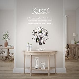 Klikel Family Tree Picture Frame Stand with 6 Hanging Photo Picture Frames - Medium Metal Tree 12 X 11 - Holds 6 Ornamental 2x3 Frames