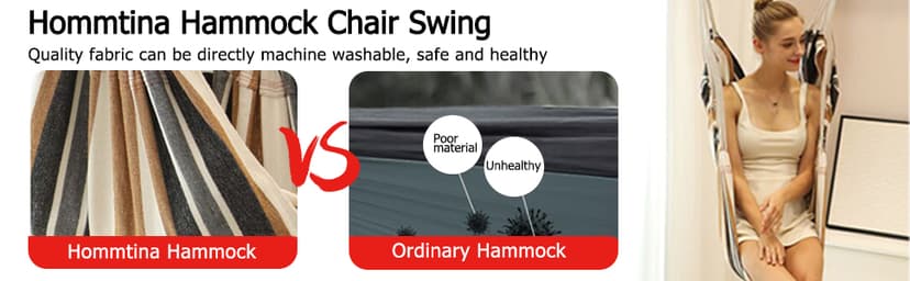 Hommtina Hammock Chair Hanging Rope Swing, Max 300 Lbs Hanging Chair with Pocket & Durability Perfect for Outdoor, Home, Bedroom, Patio, Yard (Pillows NOT Included,Dark Gray)