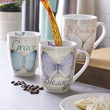 Christian Art Gifts Botanic Purple Butterfly Ceramic Coffee Mug Inspirational Coffee Cup for Women & Men 12 oz. Lead-free Microwave and Dishwasher Safe Coffee Mug with Bible Verse: Blessed - Jer. 17:7