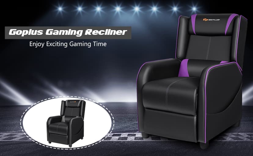 Goplus Massage Gaming Recliner Chair, Racing Style PU Leather Single Recliner Sofa with Footrest, Adjustable Modern Living Room Recliners, Ergonomic Home Theater Recliner Seat