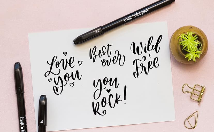 Craft 'n' Beyond Calligraphy Brush Pens Pack of 3 Small, Medium and Large Markers for Hand Lettering, Art Drawing, Sketching, Scrapbooking, Writing, Journaling - Beginner Kit with Fadeproof Black Ink